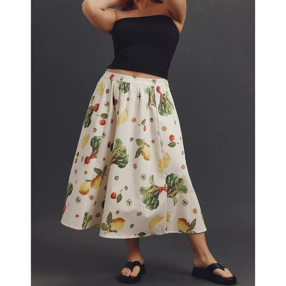 The Jacie Poplin Veggie Garden Printed Midi Skirt by Maeve 1X - Picture 1 of 5